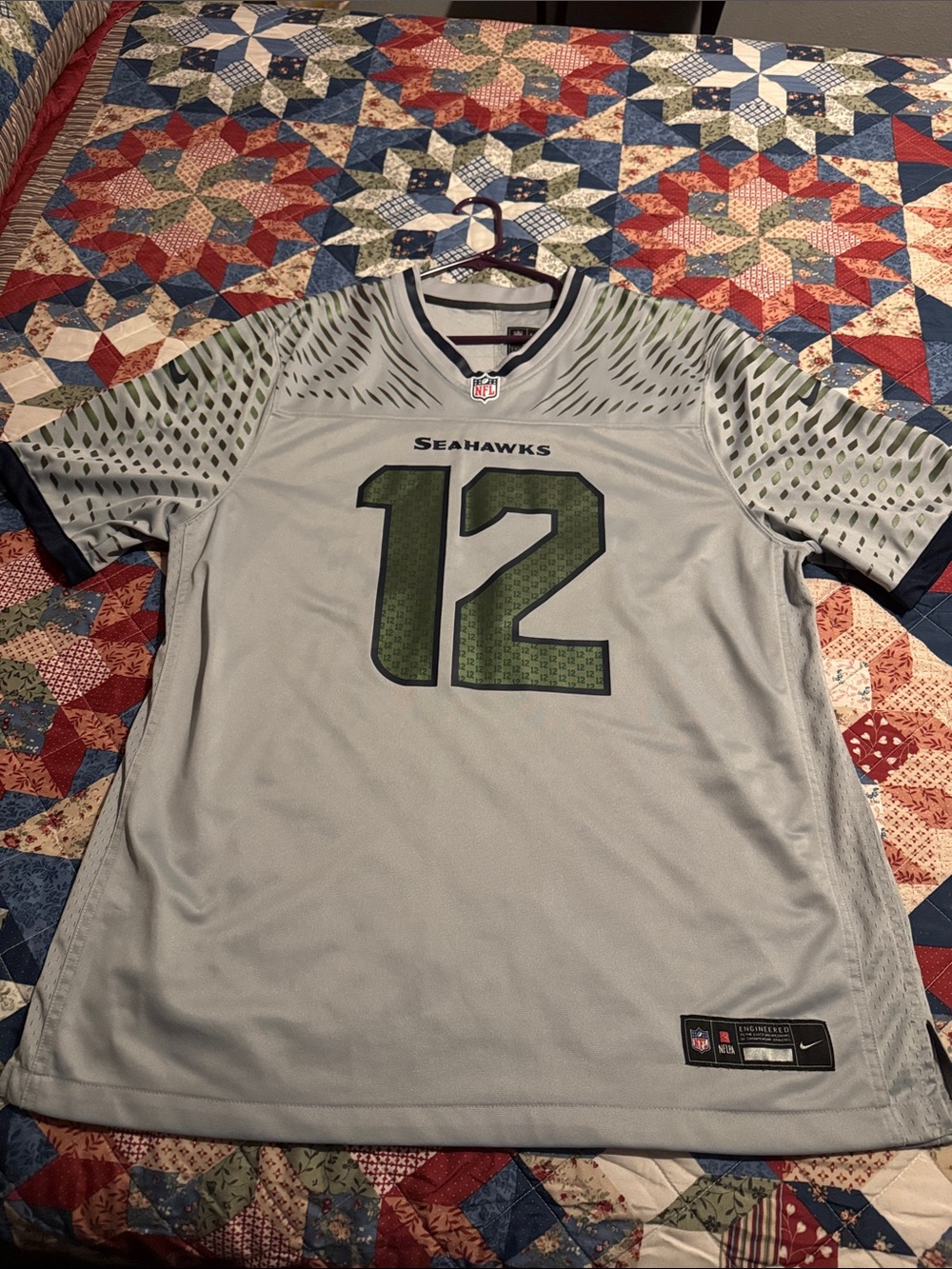 Nike Seahawks #12 Men's Light Gray and Green Performance Jersey